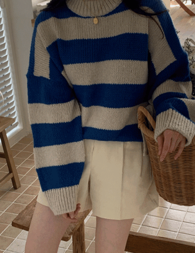 롤리롤리 knit 스트라이프 단가라 겨울 니트 오버핏 루즈핏